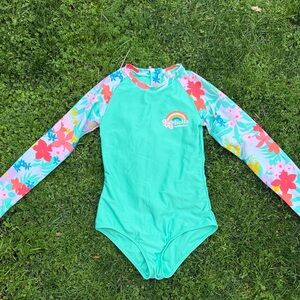 Cat & Jack Aqua Long-Sleeve Floral One-Piece Swimsuit